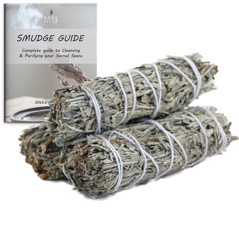 Ancientveda Ancient VEDA 4" Blue Sage Smudge Sticks 3-Pack | Organic, Hand-Tied for Cleansing, Yoga & Meditation | Floral Ambiance, Remove Negative Energy | Starter Guide - Image 1